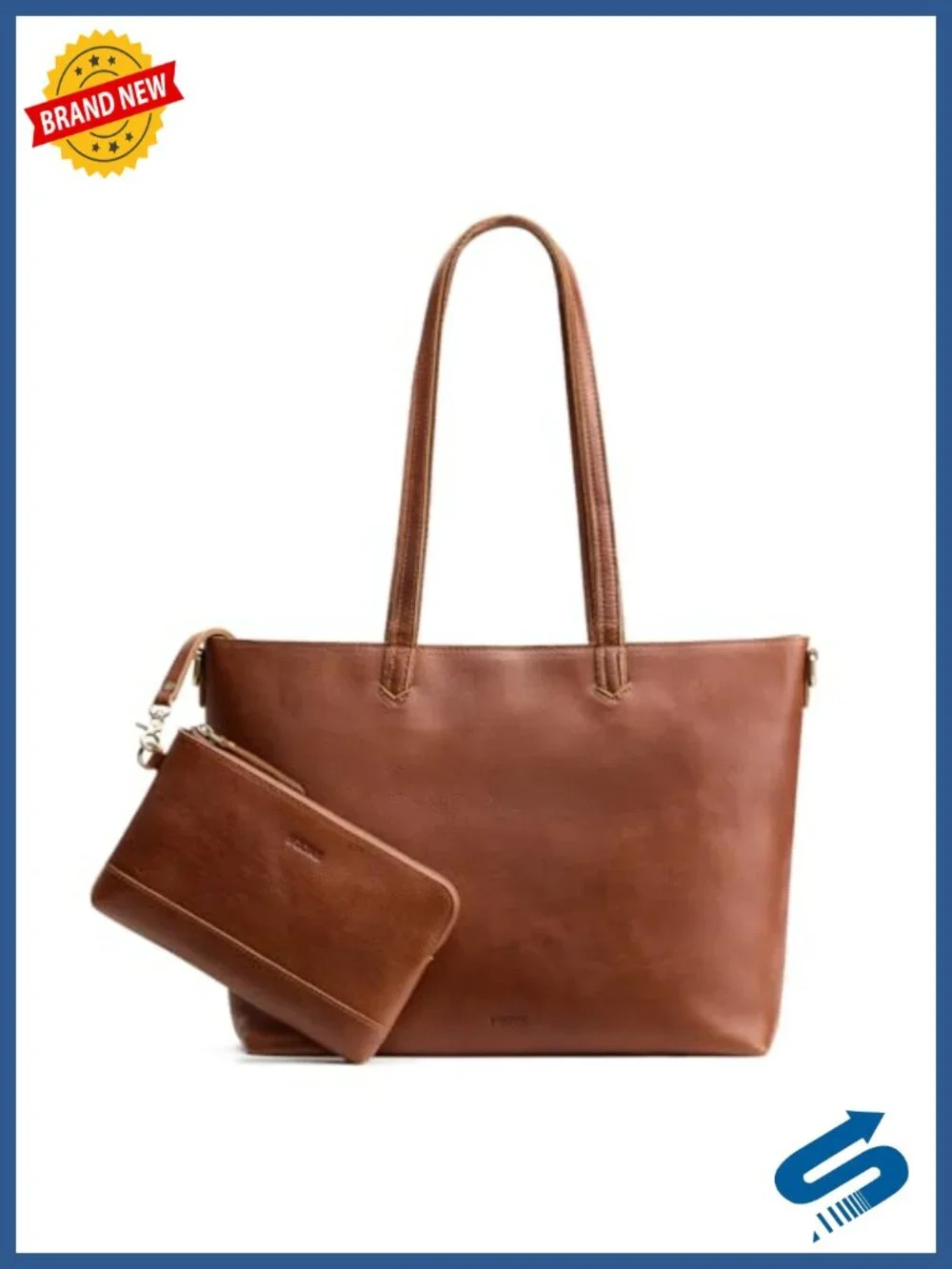 Genuine Leather Large Tote Bag with Removable Pouch, Fits 15